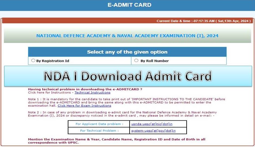 UPSC NDA I Admit Card Download 2024