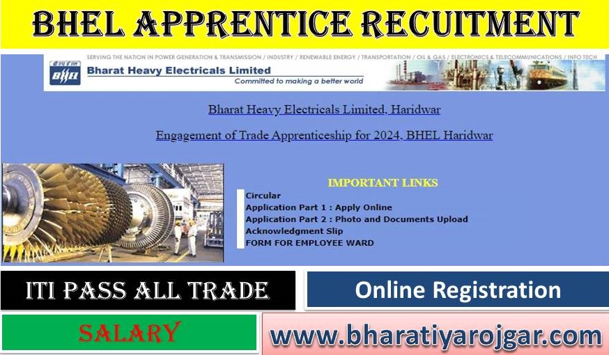 BHEL Apprentice Recruitment 2024, BHEL  Haridwar ITI Recruitment For 170 Post